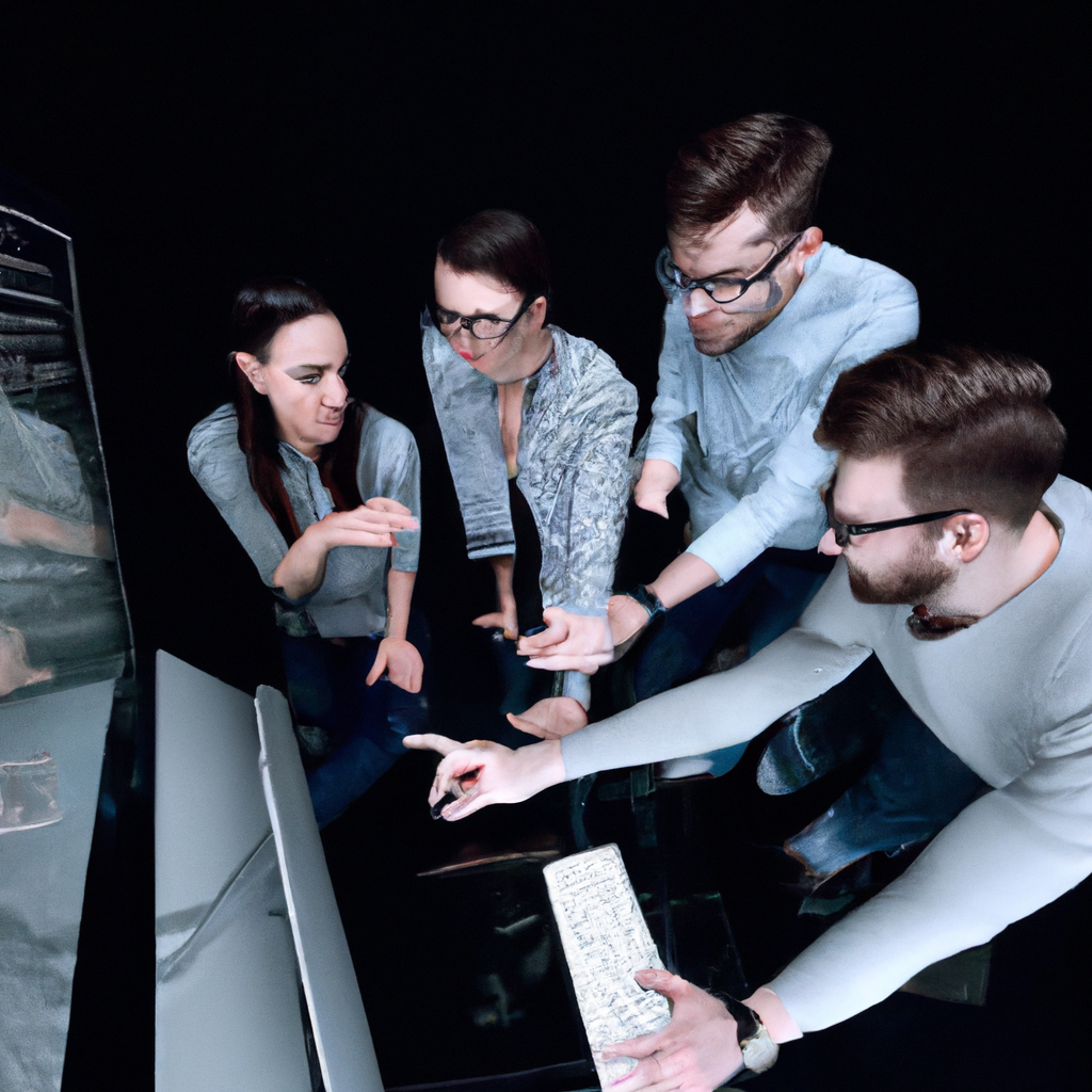 A team analyzing data on screens.